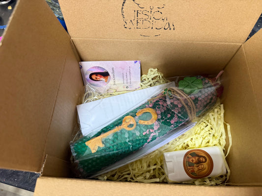 Triple Intention Candle (Love, Prosperity, Health) with an ointment to protect your aura and safeguard your health.